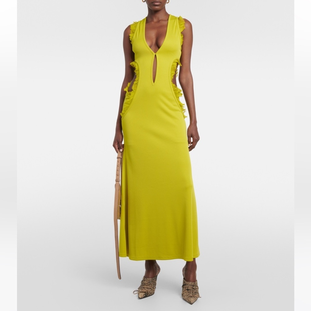 Christopher Esber Carina Plunge Dress Compact Rib Limeade Green AU 12 US 8 NWT